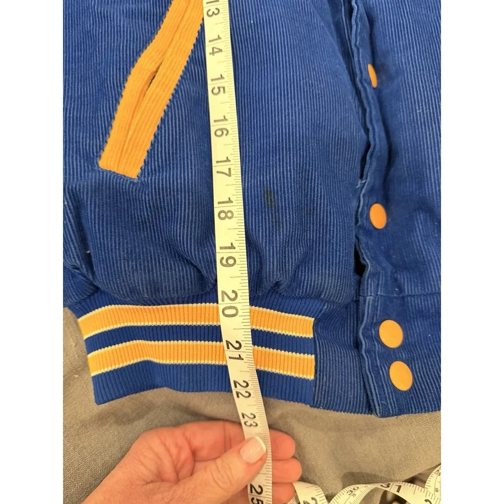 Vintage Youth Varsity‎ Jacket Corduroy Blue Hockey Jacket Size L 14–16 Retro